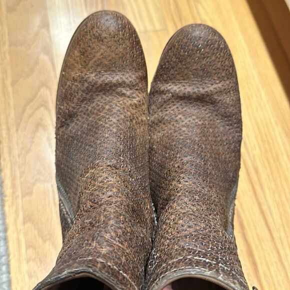 AS 98 sz 40 heeled booties side zip perforated brown leather good pre owned cond - Picture 11 of 11
